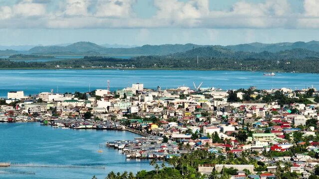 Residential area near the coast of Surigao City, Philippines. Mindanao. Zoom view.