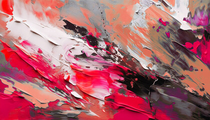 Abstract oil painting with red, pink, orange brush strokes, background, wallpaper, paint texture,...