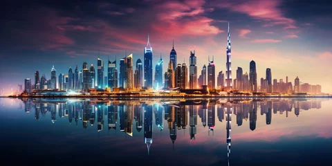 Foto op Aluminium Burj Khalifa A panoramic view of the Dubai city skyline at night