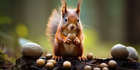 A cute squirrel sitting eating walnut kernels, AI Generative