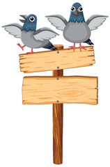 Pigeons Standing at Arrow Directional Wooden Sign Board