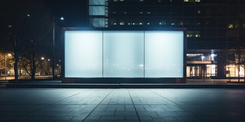 Blank white advertising billboard on a office building wall at night, mockup. - obrazy, fototapety, plakaty