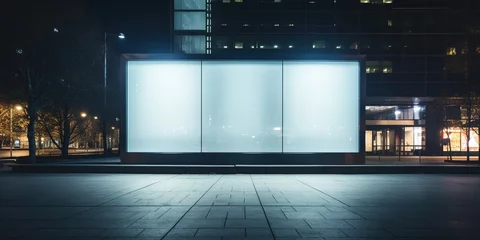 Fotobehang Blank white advertising billboard on a office building wall at night, mockup. © Coosh448