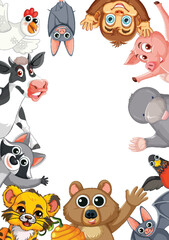 Frame of Many Animals Cartoon Border