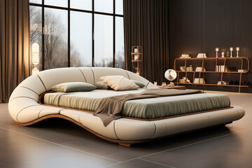 King size leather bed with modern design.