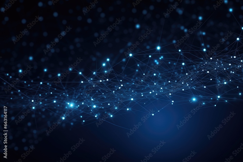 Poster abstract technology background with connection lines and dots. 3d rendering, dark blue and glow part