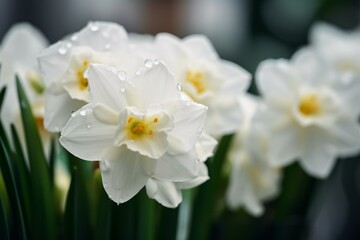 Obraz na płótnie Canvas Close-up of beautiful white narcissus blooms. Generative AI
