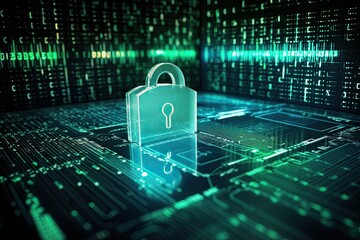 Cyber security concept with padlock on digital background 3D rendering, Data Privacy Protection Business Technology Privacy concept on virtual screen, AI Generated