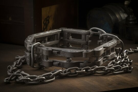Metal chain frame part for restraining with shackles. Generative AI
