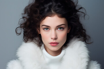 beautiful Canadian top model looking at the camera. penetrating eyes. long hair. dark background. image of beauty, feminine strength, intensity of gaze.