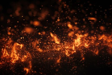 close up of burning fire flames on black background with bokeh effect, Detail of fire sparks isolated on black background, AI Generated