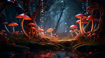 Red toadstool mushroom forest