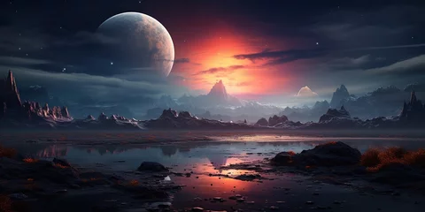 Fotobehang Landscape of an alien planet, view of another planet surface, science fiction background. © Coosh448