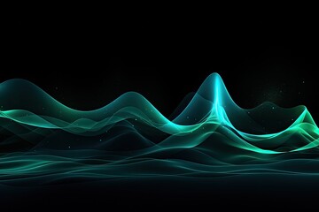abstract background with a glowing abstract waves, blue and green lines, Digital wave wallpaper on a Black background, Blue and green abstract wave, AI Generated
