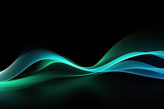 abstract background with blue and green waved lines for brochure, website, flyer design, Digital wave wallpaper on a Black background, Blue and green abstract wave, AI Generated