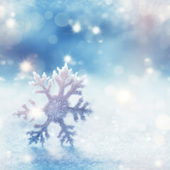 Winter Christmas seamless pattern with big snowflakes, snow, and bokeh lights