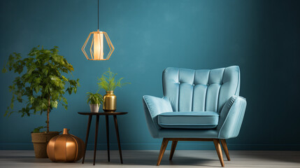 Retro blue armchair with lamp