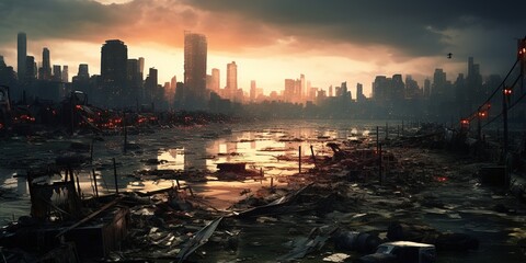 Fototapeta premium Post - apocalyptic ruined city