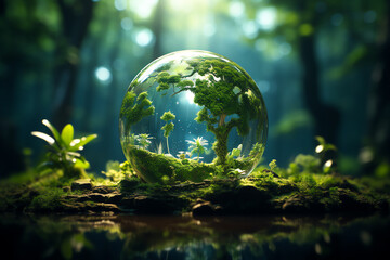 Obraz na płótnie Canvas Sustainability nature environment in crystal ball, global warming save the earth