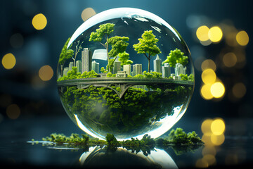 Sustainability nature environment in crystal ball, global warming save the earth