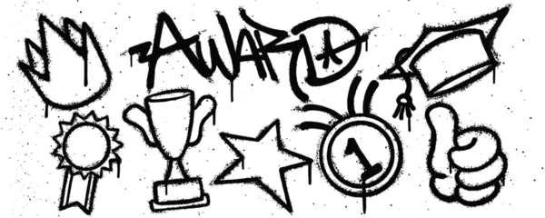 Foto op Plexiglas Set award graffiti spray paint. Collection of crown, toga, pin, cup, star, medal, thumb Isolated Vector © Titikdrawn