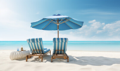 Obraz premium sunbeds and umbrella on the beach