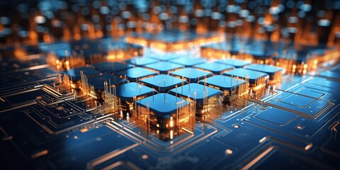 Smart city on circuit board background. Futuristic cyberspace concept