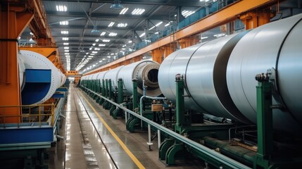 Modern seam pipe production line at heavy industrial plants.