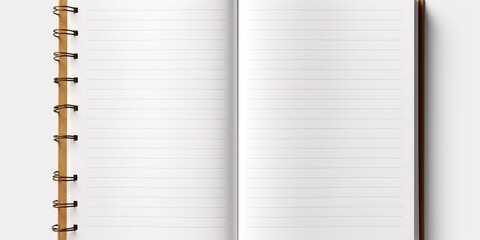White Blank open notebook isolated in transparent PNG, business stationery, school or art background, top view of mockup page, isolated design element