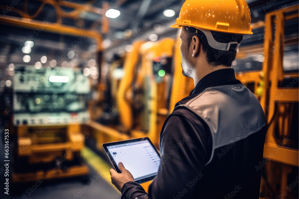 Aufkleber Engineer using digital tablet checking on monitoring system software at smart factory automotive industrial.
