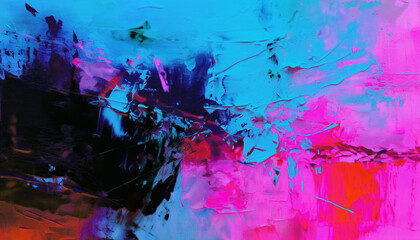 Abstract oil painting, neon red, pink, blue brush strokes background, wallpaper, paint texture,...