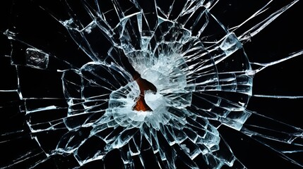 Broken glass on black background. Glass fragments. Shards of glass.