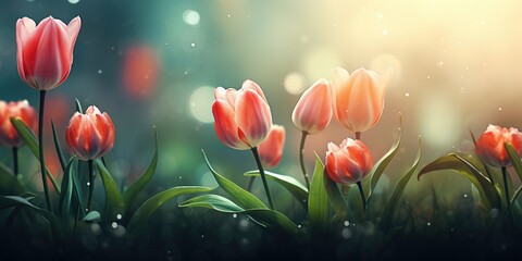 Background leaf nature green space tulip copy spring floral flowers blossom beautiful - obrazy, fototapety, plakaty
