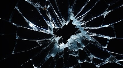 Broken glass on black background. Glass fragments. Shards of glass.