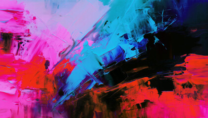 Abstract oil painting, neon red, pink, blue brush strokes background, wallpaper, paint texture,...