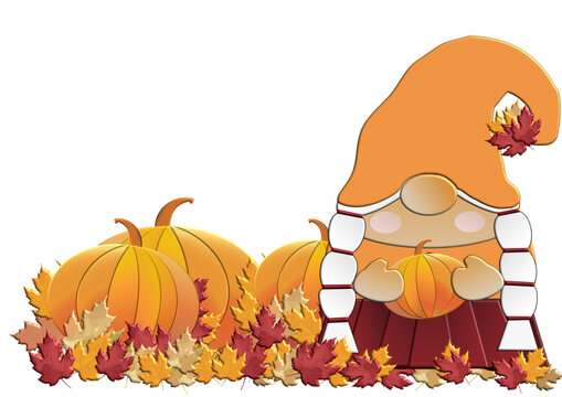 autumn gnome holding pumpkin with pumpkins clip art preview