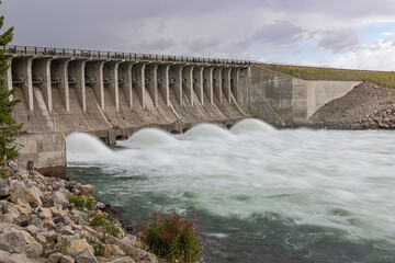 The Jackson Lake Dam and the Snake River in the Grand Teton National Park