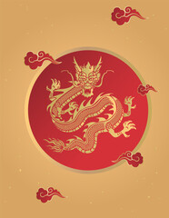 Traditional 3d chinese dragon illustration vector. 3d character dragon bright colors print for clothes, stationery. Banner chinese dragon 2024. New Year of the Dragon 2024.