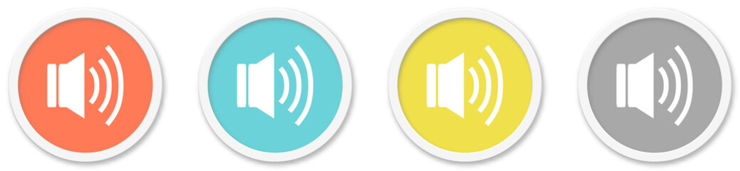 Lautsprecher Icon - Symbol auf 4 runden Buttons