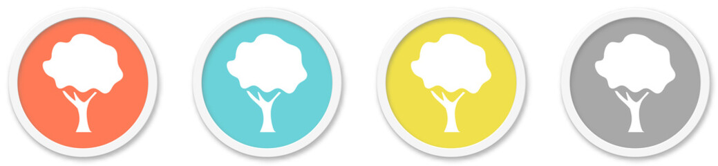 Baum Icon - Symbol auf 4 runden Buttons