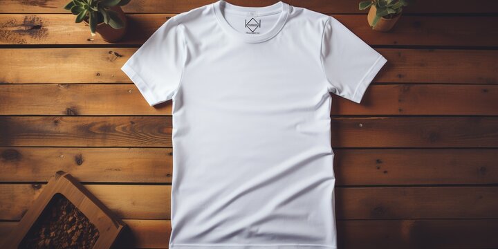 Image Portraying A T - Shirt Mockup With A Minimalistic Design, Laid Flat On A Rustic Table With Soft Lighting