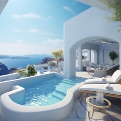 Obraz na płótnie Canvas luxury swimming pool in santorini. 3d rendering. 