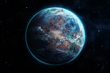 Blue-toned illustration of planet Earth. Generative AI