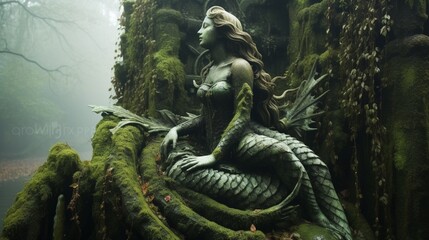 mermaid statue AI Generated  - obrazy, fototapety, plakaty