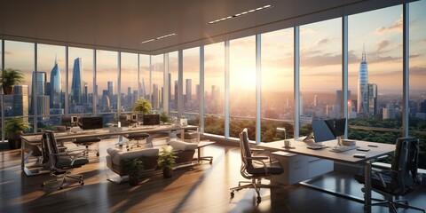 Modern office space in a luxury building with a stunning view of the city.