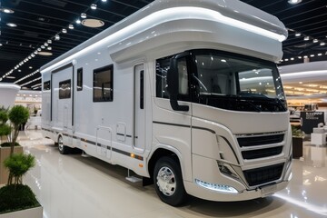 Naklejka premium White motor home in showroom.