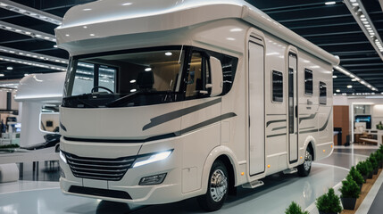 Naklejka premium Camper van motorhome in dealership showroom.
