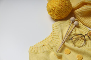 Cold season cozy hobby, concept of hobby - knitting