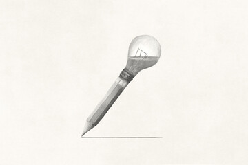 Illustration of magic pencil powered by electric light, creativity surreal concept © fran_kie