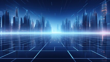 Abstract dark blue tech futuristic background with lines and spotlights. Communication technologies for Internet business. augmented virtual reality. AI